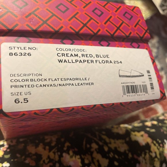 Tory Burch Color Block Flat Espadrilles Printed Canvas Nappa Leather Size 6.5 - Picture 4 of 7